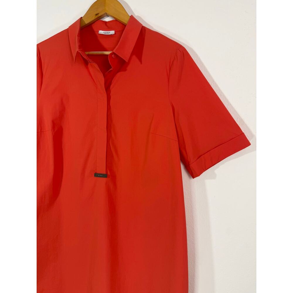 PESERICO Red Orange Shirt Dress Made in Italy Cotton Stretch Pocket IT 46 US 10 - Picture 6 of 13